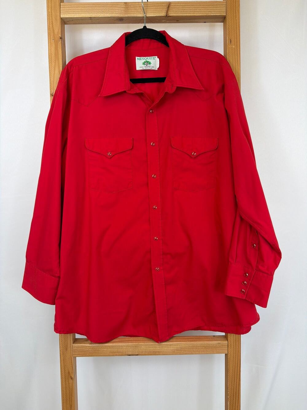 Vintage Mesquite Red Snap Up Cowboy Western Shirt Size 17.5 x 33